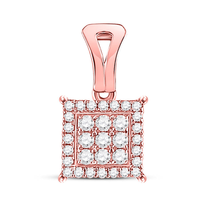 14kt Rose Gold Womens Round Diamond Square Cluster Pendant 1/4 Cttw Daisy Joyeria