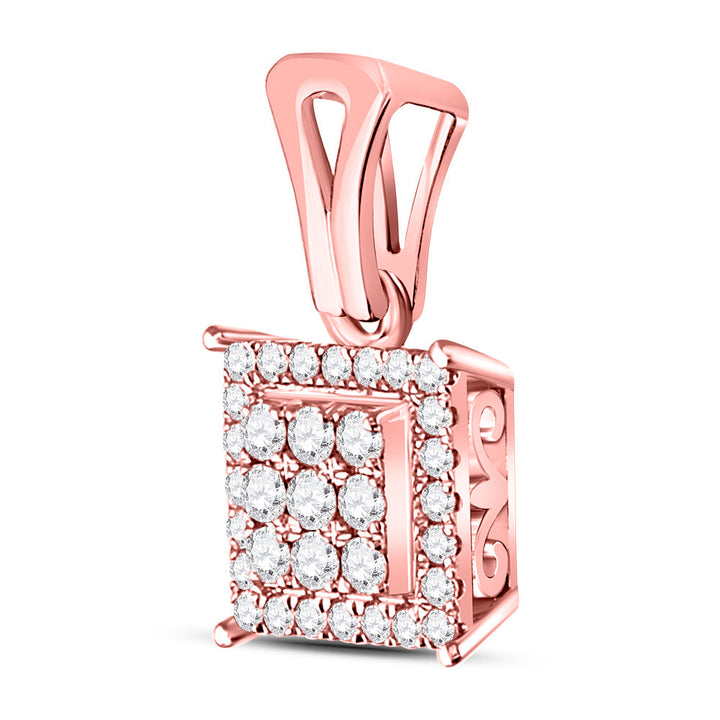 14kt Rose Gold Womens Round Diamond Square Cluster Pendant 1/4 Cttw Daisy Joyeria