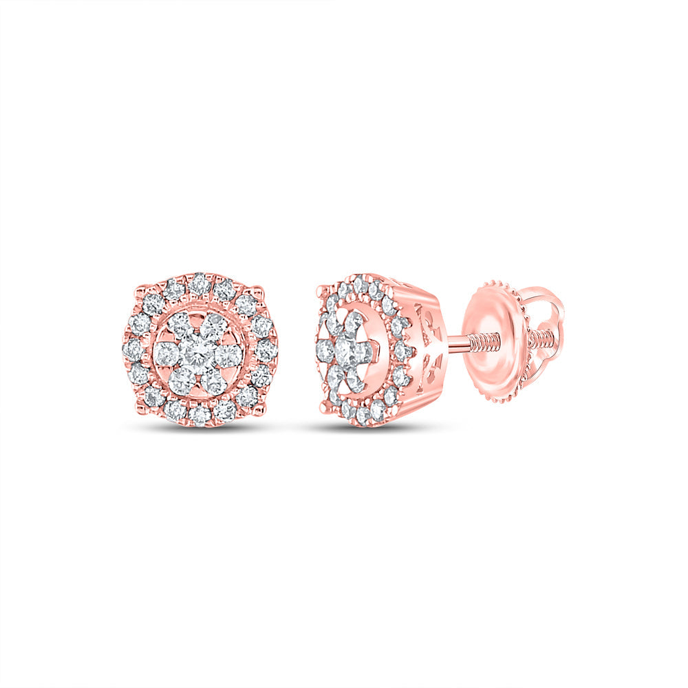 14kt Rose Gold Womens Round Diamond Halo Cluster Earrings 1/4 Cttw Daisy Joyeria