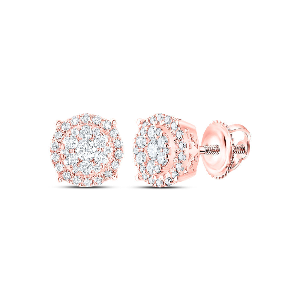 14kt Rose Gold Womens Round Diamond Halo Cluster Earrings 3/8 Cttw Daisy Joyeria