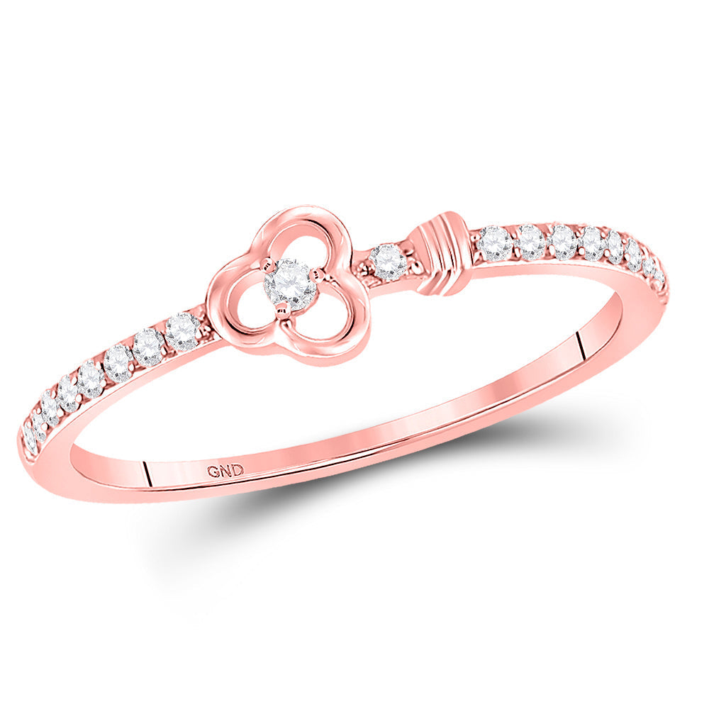 10kt Rose Gold Womens Round Diamond Stackable Key Ring 1/8 Cttw 7 Daisy Joyeria