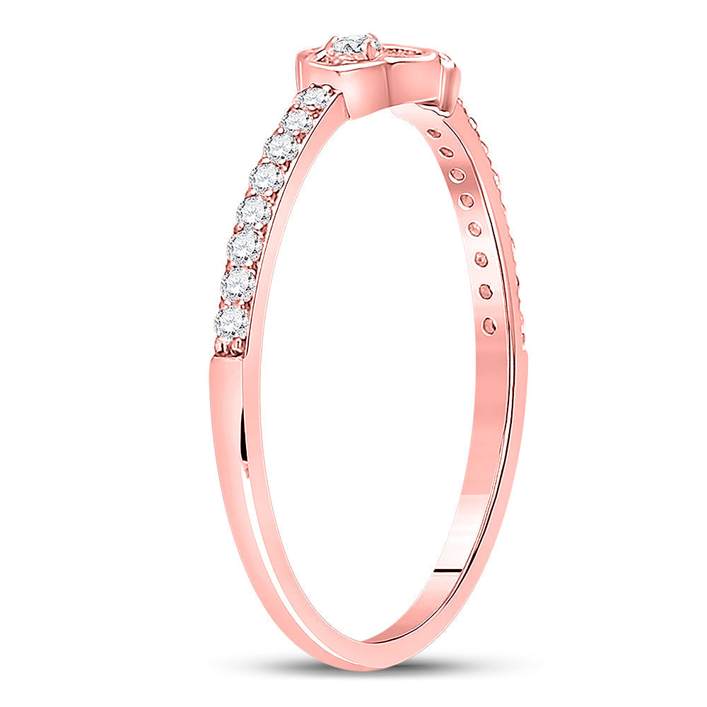10kt Rose Gold Womens Round Diamond Stackable Key Ring 1/8 Cttw 7 Daisy Joyeria
