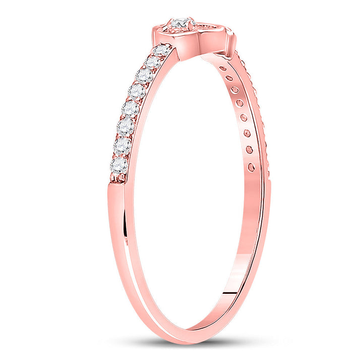 10kt Rose Gold Womens Round Diamond Stackable Key Ring 1/8 Cttw 7 Daisy Joyeria