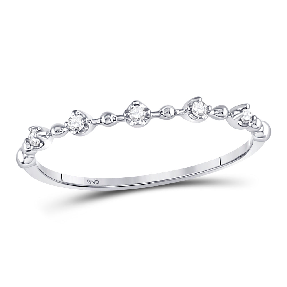 10kt White Gold Womens Round Diamond Bead Dot Stackable Ring 1/20 Cttw 7 Daisy Joyeria