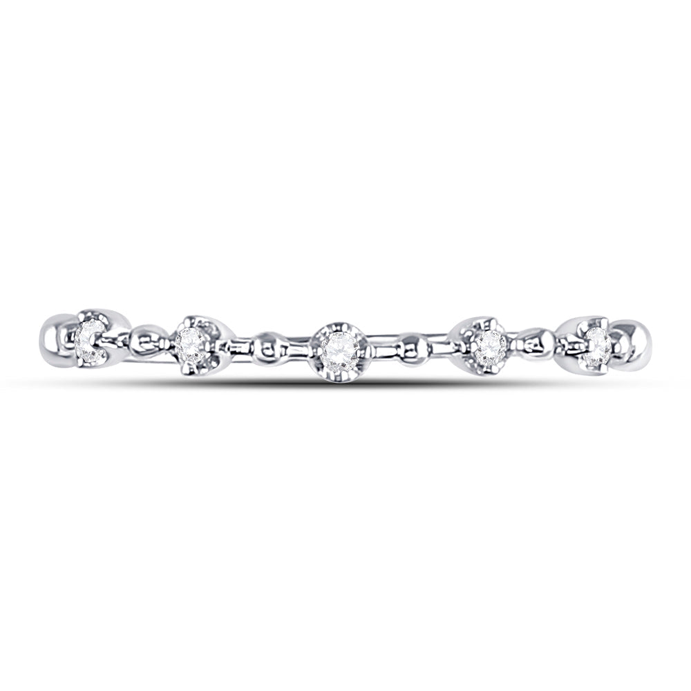 10kt White Gold Womens Round Diamond Bead Dot Stackable Ring 1/20 Cttw 7 Daisy Joyeria