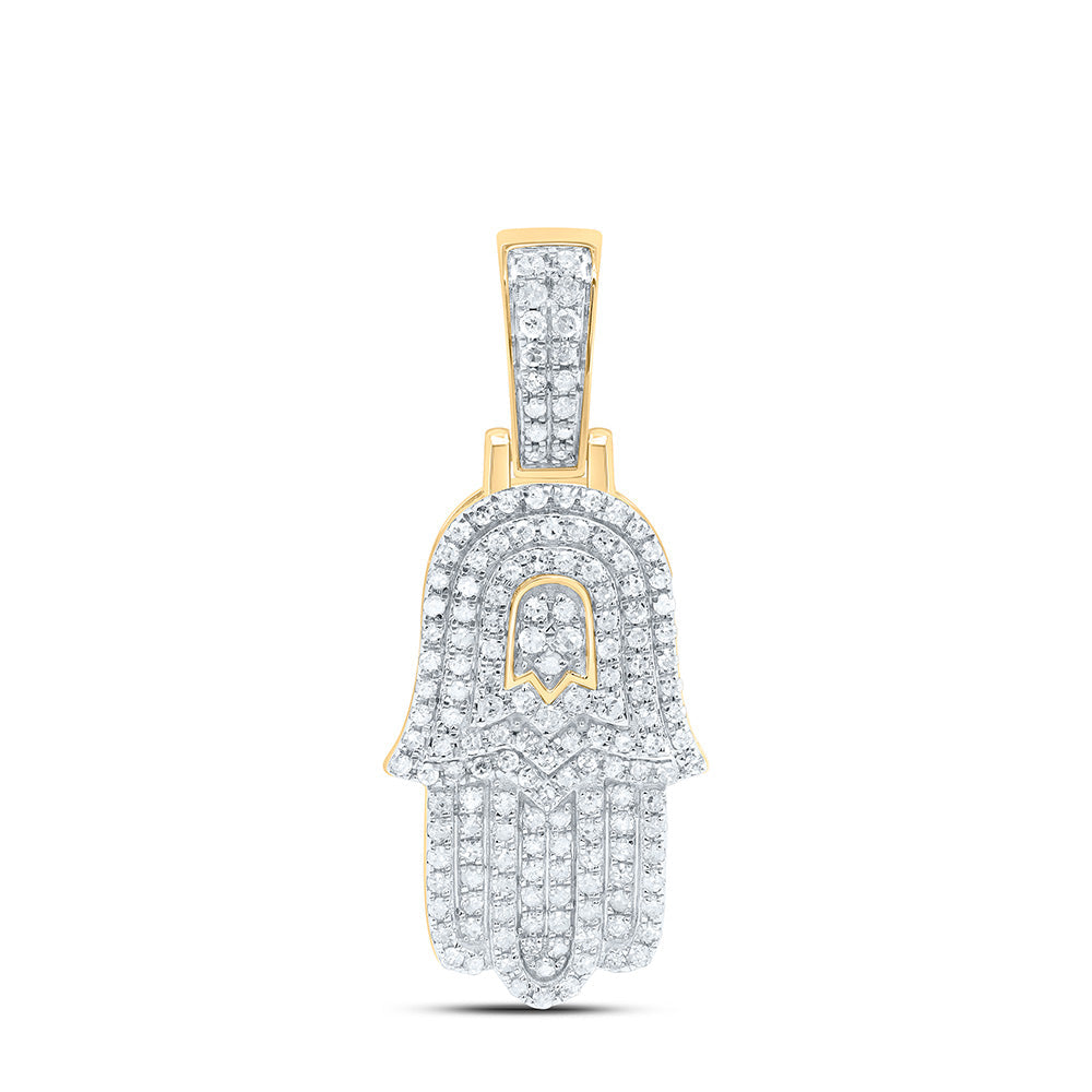 10kt Yellow Gold Mens Round Diamond Hamsa Charm Pendant 1/2 Cttw Daisy Joyeria