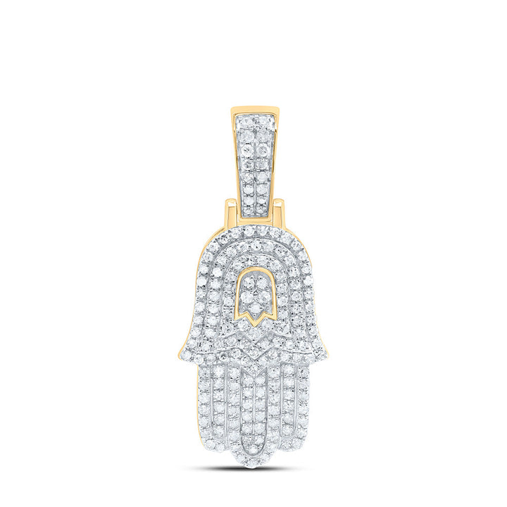 10kt Yellow Gold Mens Round Diamond Hamsa Charm Pendant 1/2 Cttw Daisy Joyeria