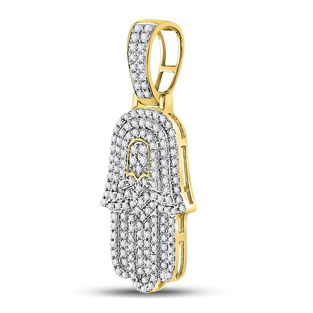 10kt Yellow Gold Mens Round Diamond Hamsa Charm Pendant 1/2 Cttw Daisy Joyeria