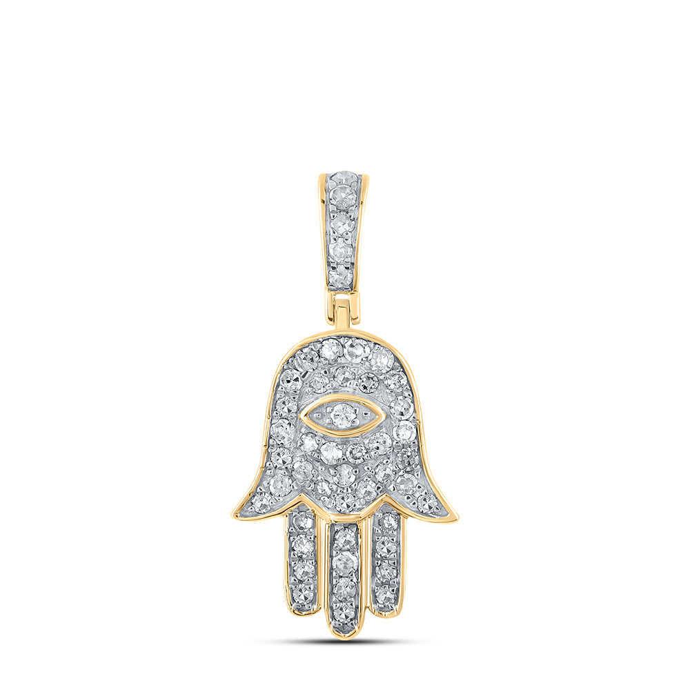 10kt Yellow Gold Mens Round Diamond Hamsa Eye Fatima Charm Pendant 1/4 Cttw Daisy Joyeria