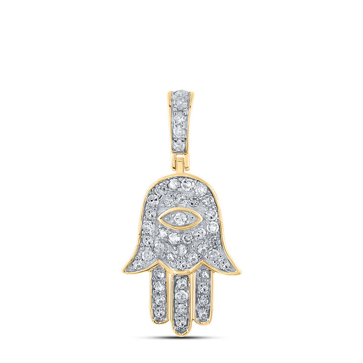 10kt Yellow Gold Mens Round Diamond Hamsa Eye Fatima Charm Pendant 1/4 Cttw Daisy Joyeria