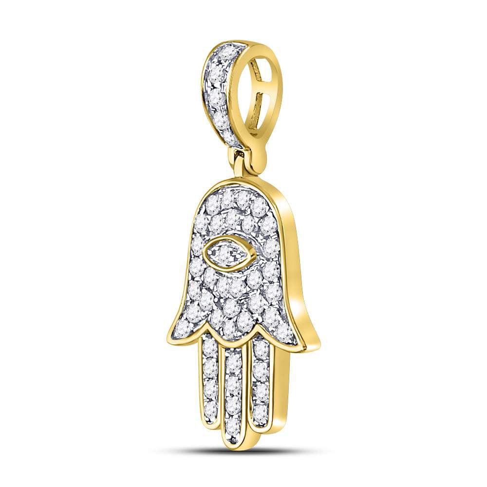 10kt Yellow Gold Mens Round Diamond Hamsa Eye Fatima Charm Pendant 1/4 Cttw Daisy Joyeria