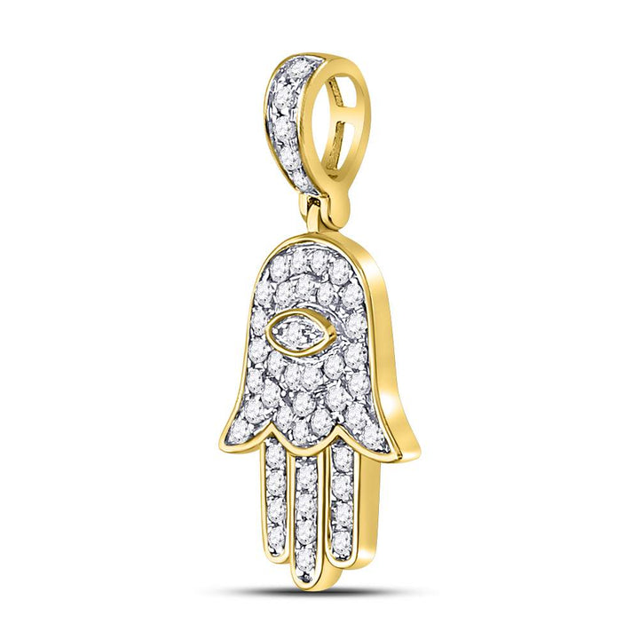 10kt Yellow Gold Mens Round Diamond Hamsa Eye Fatima Charm Pendant 1/4 Cttw Daisy Joyeria
