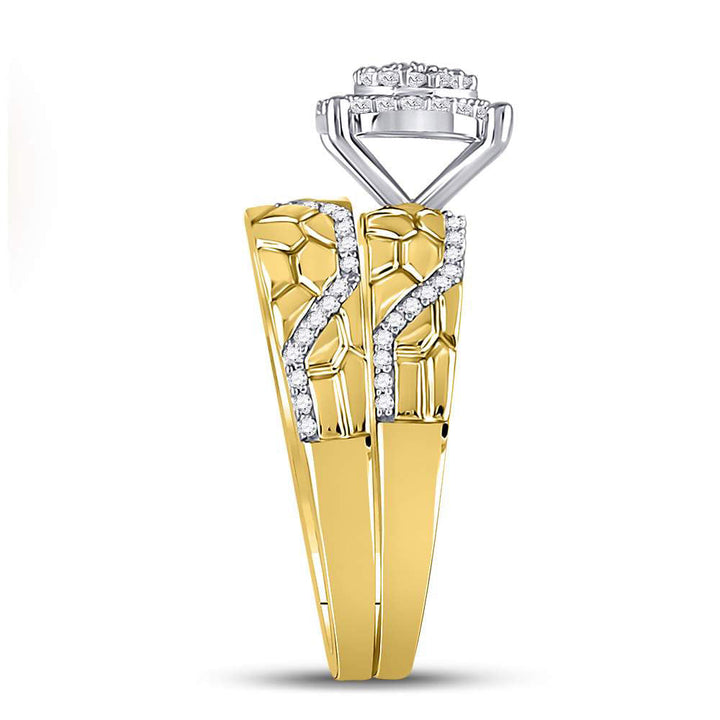 10kt Yellow Gold His Hers Round Diamond Cluster Matching Nugget Bridal Wedding Ring Set 3/8 Cttw 7 Daisy Joyeria