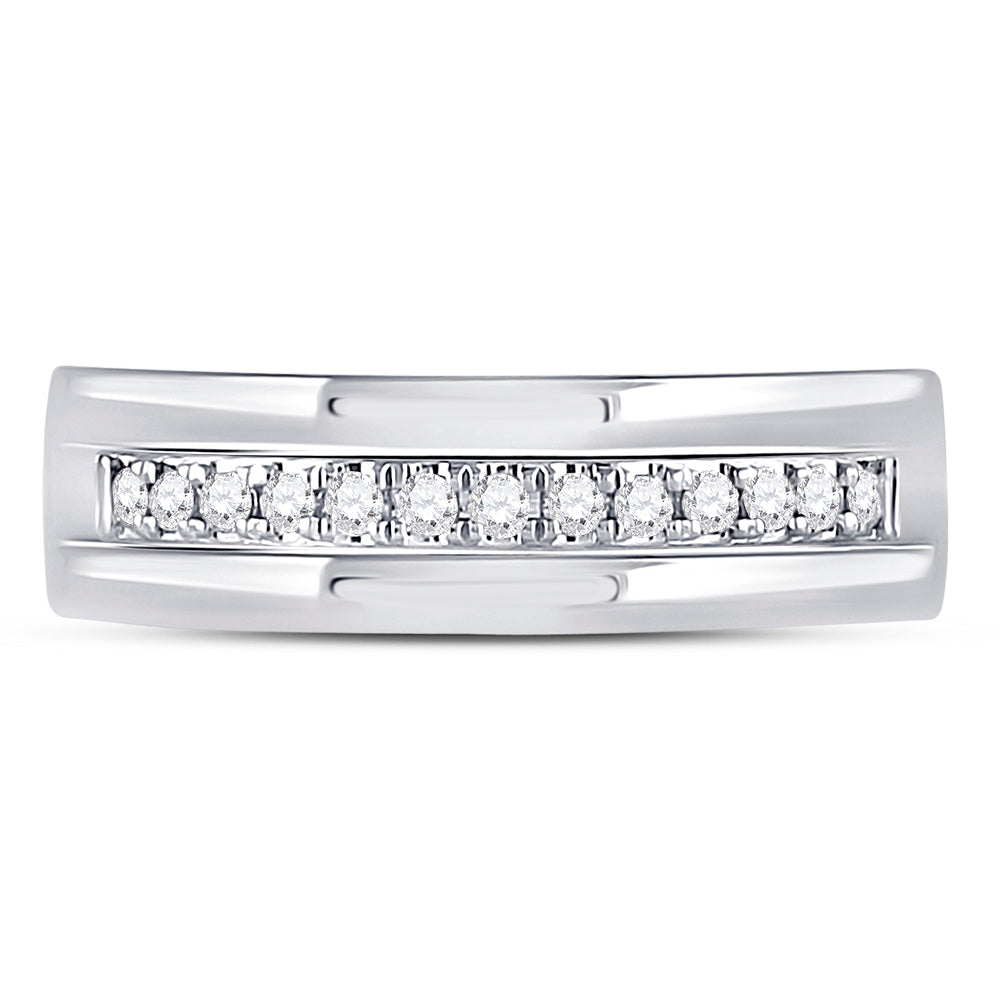 14kt White Gold Mens Machine Set Round Diamond Wedding Band Ring 1/5 Cttw 10 Daisy Joyeria