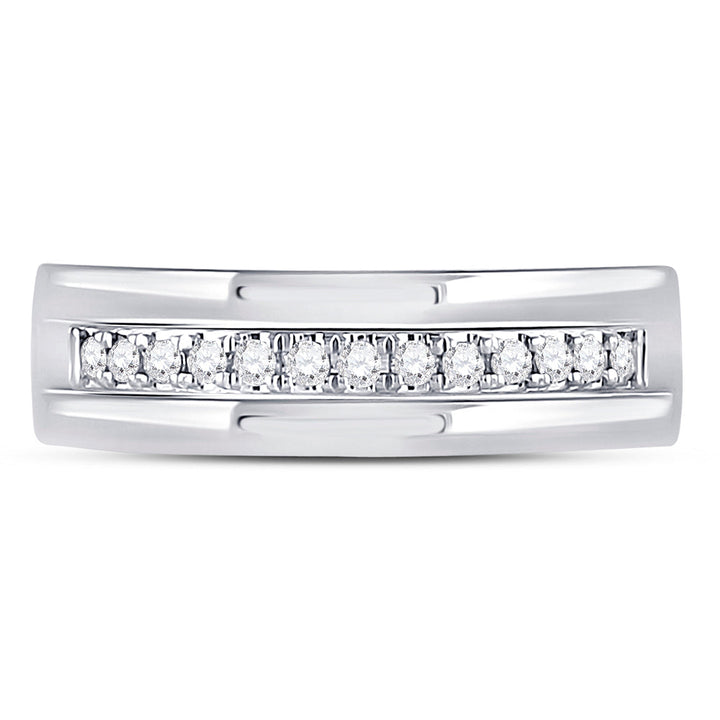 14kt White Gold Mens Machine Set Round Diamond Wedding Band Ring 1/5 Cttw 10 Daisy Joyeria