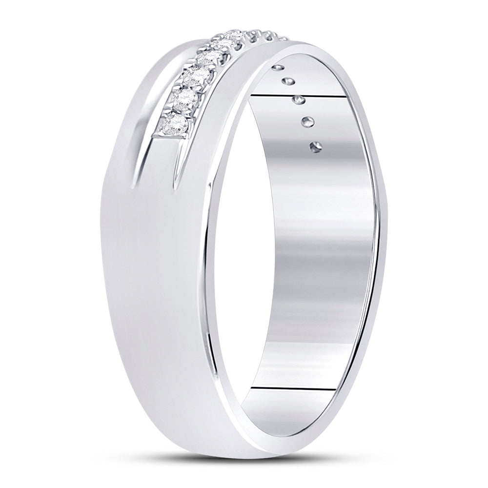 14kt White Gold Mens Machine Set Round Diamond Wedding Band Ring 1/5 Cttw 10 Daisy Joyeria
