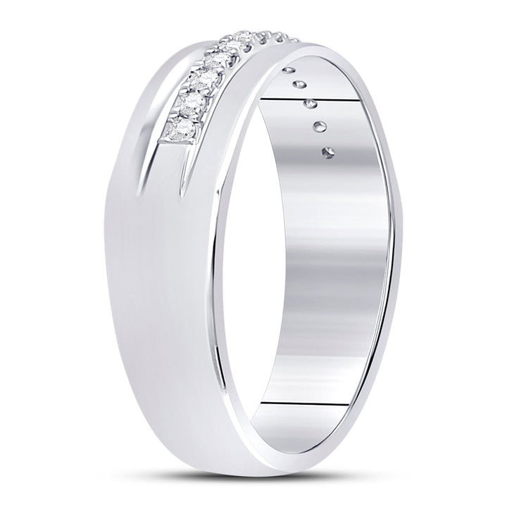14kt White Gold Mens Machine Set Round Diamond Wedding Band Ring 1/5 Cttw 10 Daisy Joyeria