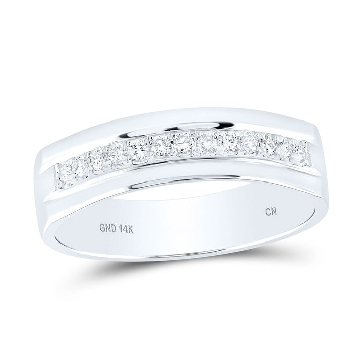 14kt White Gold Mens Machine Set Round Diamond Wedding Band Ring 1/5 Cttw 10 Daisy Joyeria