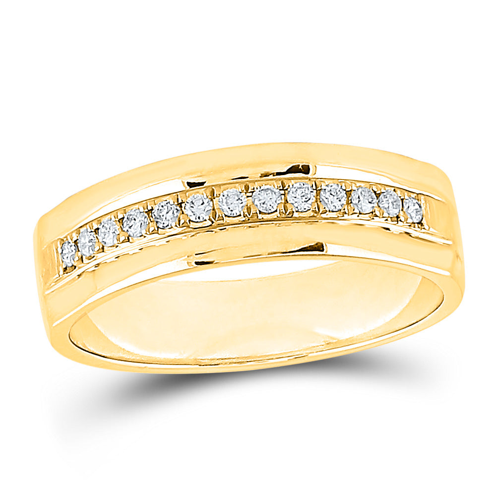 14kt Yellow Gold Mens Machine Set Round Diamond Wedding Band Ring 1/5 Cttw 10 Daisy Joyeria