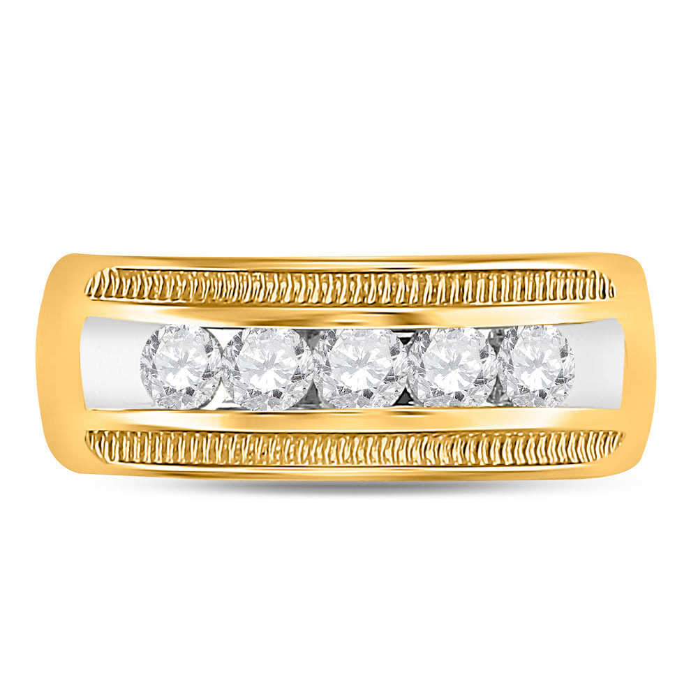 14kt Yellow Gold Mens Round Diamond Single Row Textured Wedding Band Ring 1.00 Cttw 10 Daisy Joyeria