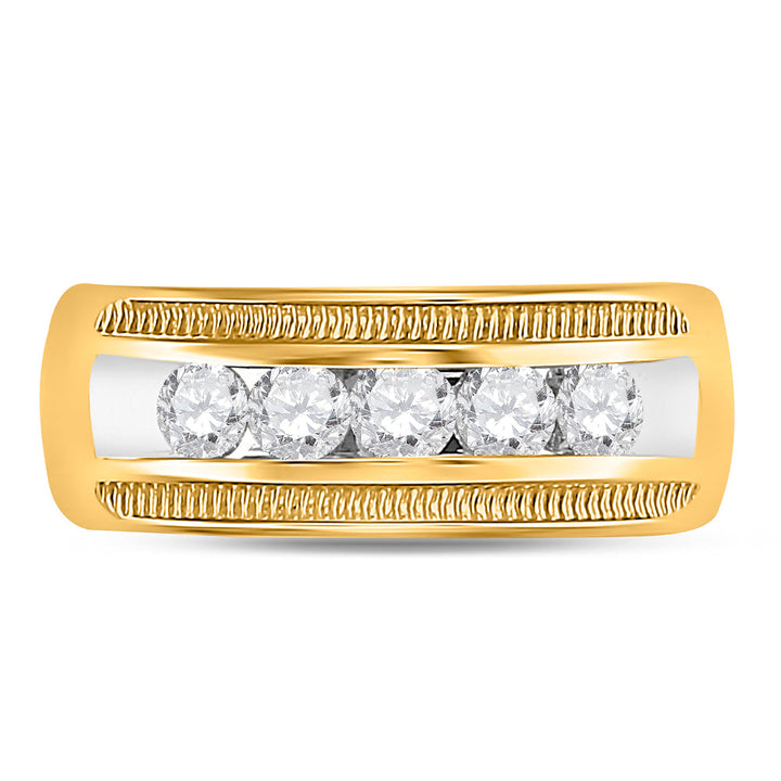 14kt Yellow Gold Mens Round Diamond Single Row Textured Wedding Band Ring 1.00 Cttw 10 Daisy Joyeria