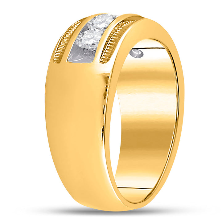 14kt Yellow Gold Mens Round Diamond Single Row Textured Wedding Band Ring 1.00 Cttw 10 Daisy Joyeria