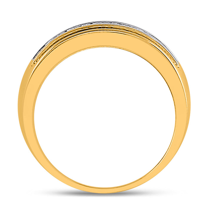 14kt Yellow Gold Mens Round Diamond Single Row Textured Wedding Band Ring 1.00 Cttw 10 Daisy Joyeria