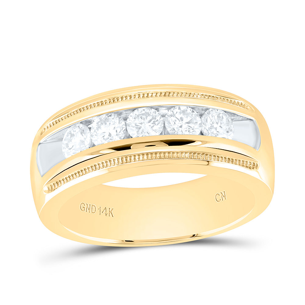 14kt Yellow Gold Mens Round Diamond Single Row Textured Wedding Band Ring 1.00 Cttw 10 Daisy Joyeria