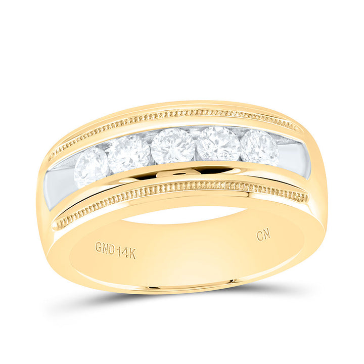 14kt Yellow Gold Mens Round Diamond Single Row Textured Wedding Band Ring 1.00 Cttw 10 Daisy Joyeria
