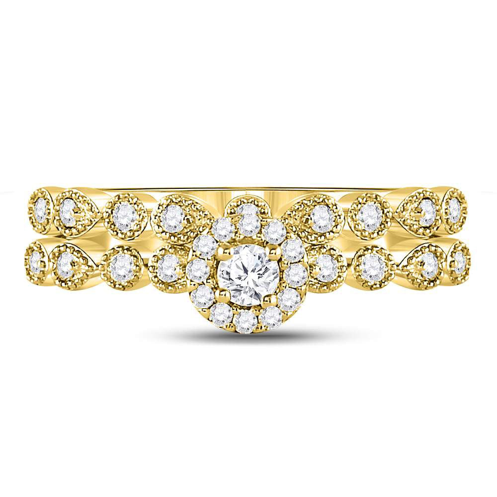 10kt Yellow Gold Womens Round Diamond Stackable Bridal Wedding Engagement Ring Band Set 1/3 Cttw 7 Daisy Joyeria
