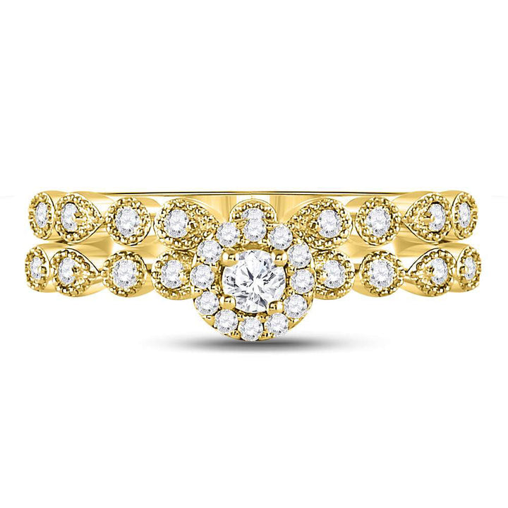 10kt Yellow Gold Womens Round Diamond Stackable Bridal Wedding Engagement Ring Band Set 1/3 Cttw 7 Daisy Joyeria