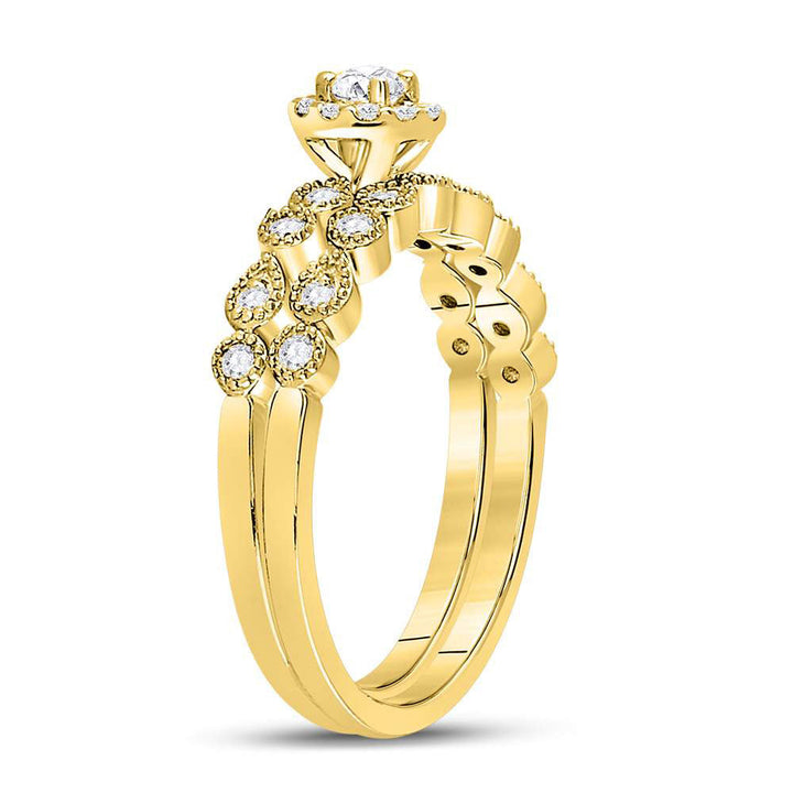 10kt Yellow Gold Womens Round Diamond Stackable Bridal Wedding Engagement Ring Band Set 1/3 Cttw 7 Daisy Joyeria
