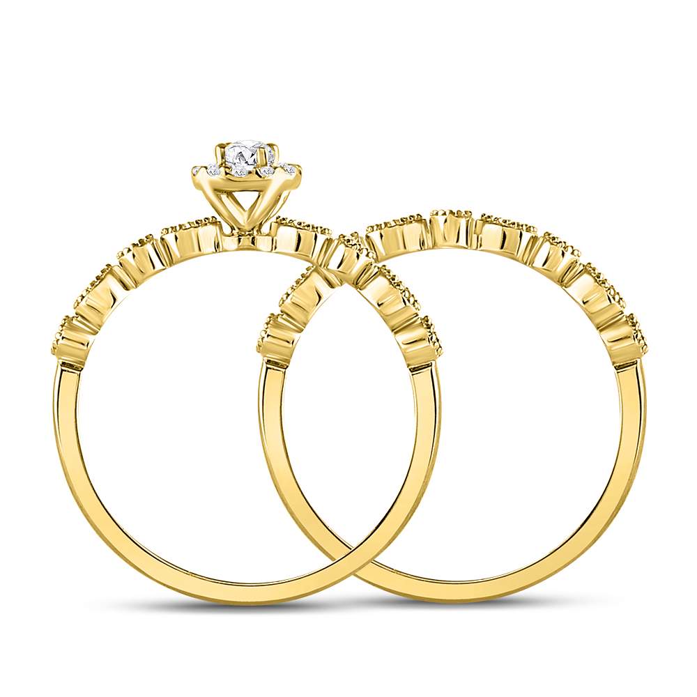 10kt Yellow Gold Womens Round Diamond Stackable Bridal Wedding Engagement Ring Band Set 1/3 Cttw 7 Daisy Joyeria