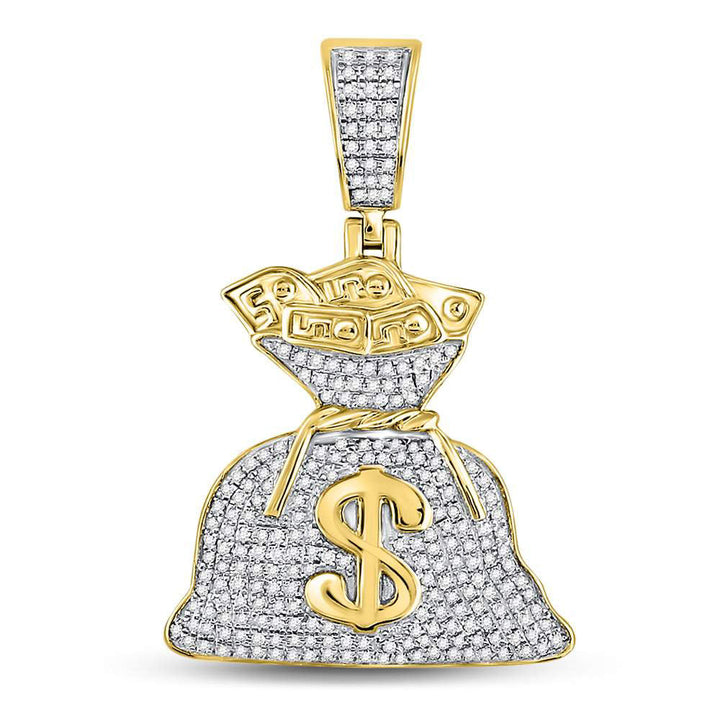 10kt Yellow Gold Mens Round Diamond Money Bag Dollar Charm Pendant 1/2 Cttw Daisy Joyeria