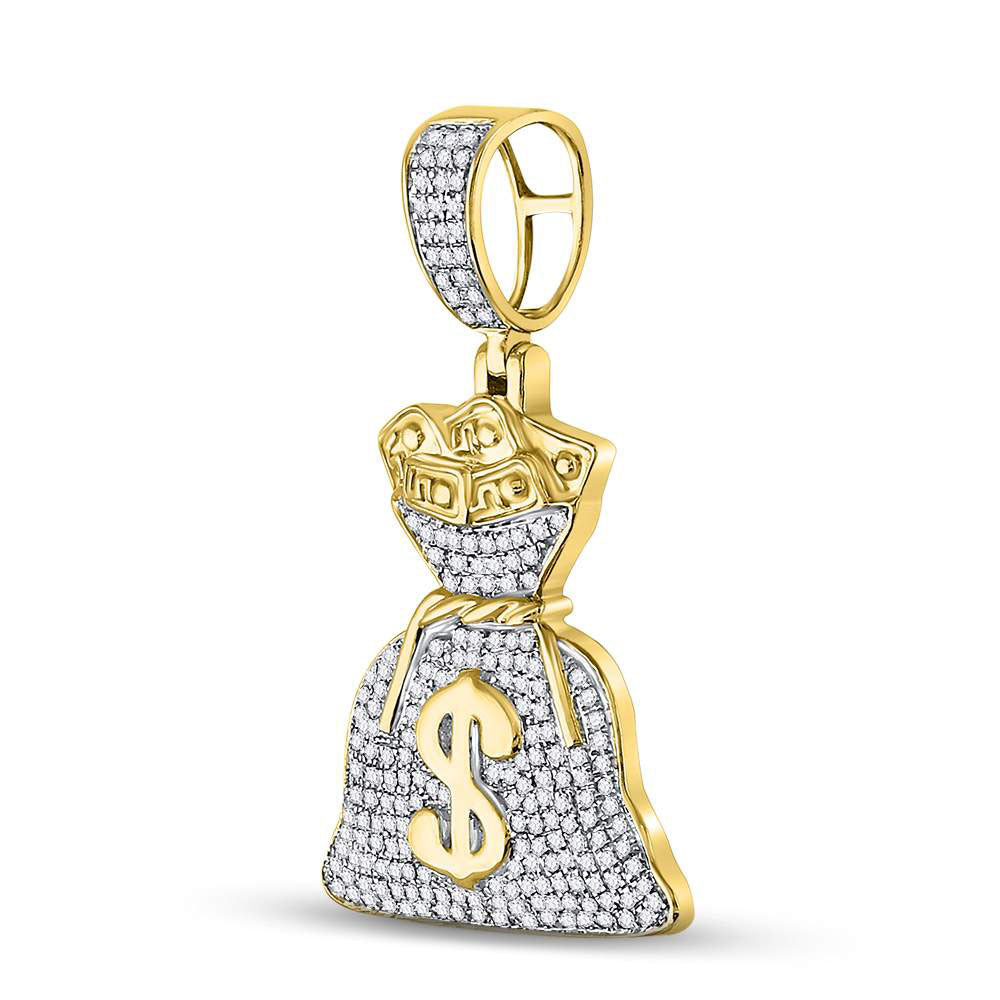 10kt Yellow Gold Mens Round Diamond Money Bag Dollar Charm Pendant 1/2 Cttw Daisy Joyeria