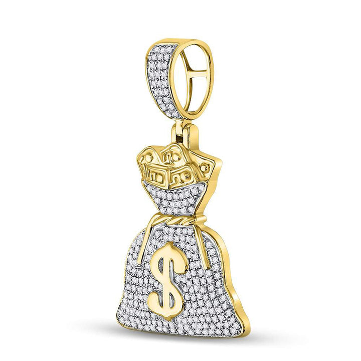 10kt Yellow Gold Mens Round Diamond Money Bag Dollar Charm Pendant 1/2 Cttw Daisy Joyeria