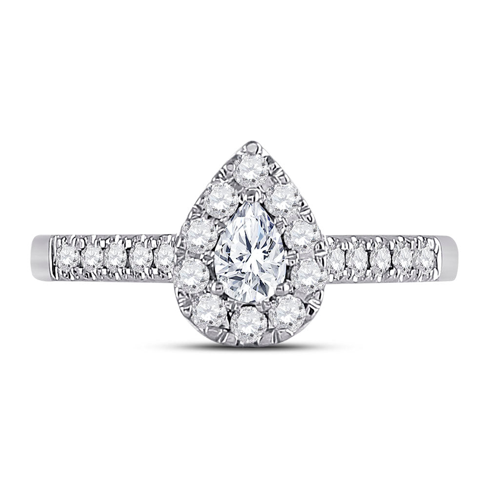 14kt White Gold Womens Pear Diamond Solitaire Bridal Wedding Engagement Ring 1/2 Cttw (Certified) 7 Daisy Joyeria