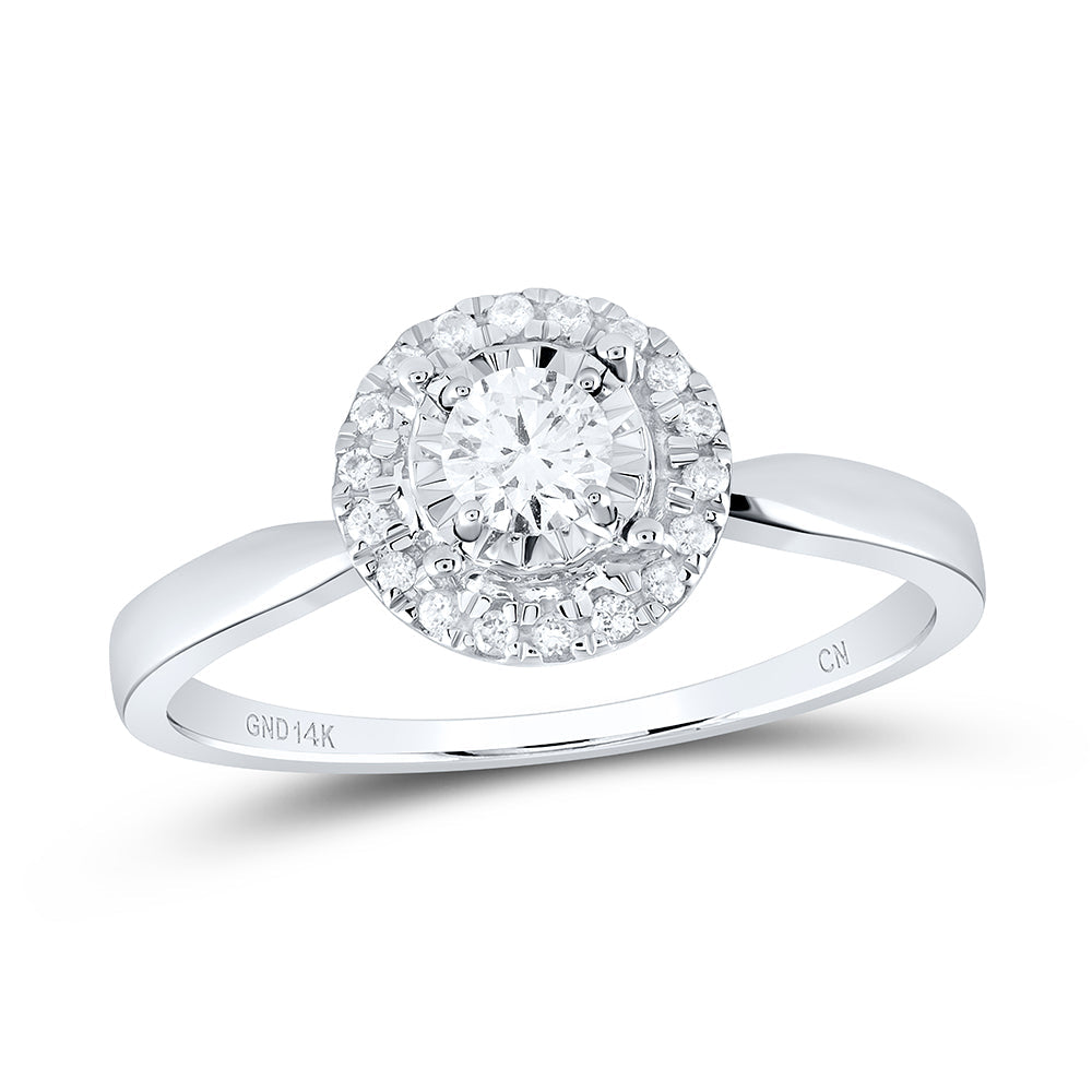 14kt White Gold Womens Round Diamond Halo Bridal Wedding Engagement Ring 1/3 Cttw (Certified) 7 Daisy Joyeria