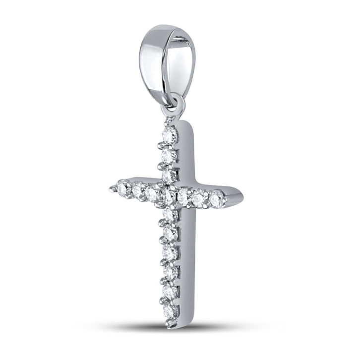 10kt White Gold Womens Round Diamond Religious Cross Pendant 1/6 Cttw Daisy Joyeria