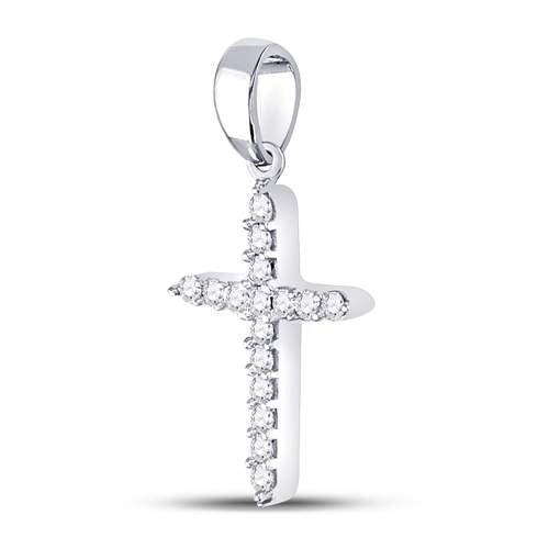 10kt White Gold Womens Round Diamond Religious Cross Pendant 1/6 Cttw Daisy Joyeria