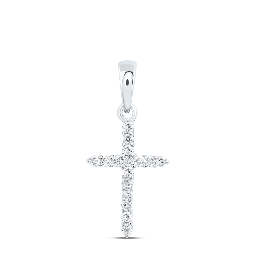 10kt White Gold Womens Round Diamond Religious Cross Pendant 1/6 Cttw Daisy Joyeria