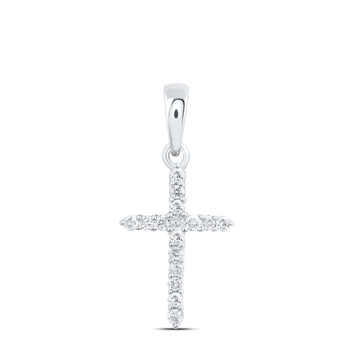 10kt White Gold Womens Round Diamond Religious Cross Pendant 1/6 Cttw Daisy Joyeria