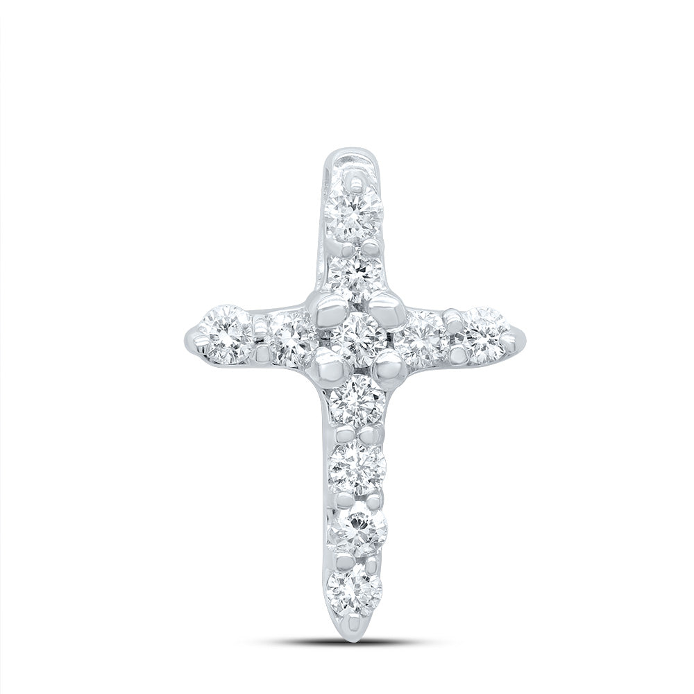 10kt White Gold Womens Round Diamond Classic Cross Pendant 1/10 Cttw Daisy Joyeria