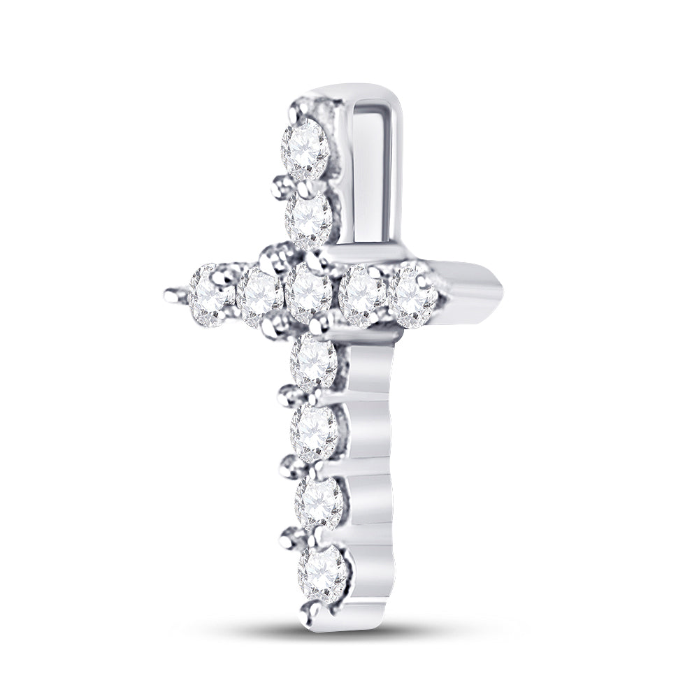 10kt White Gold Womens Round Diamond Classic Cross Pendant 1/10 Cttw Daisy Joyeria