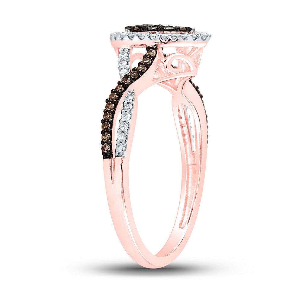 10kt Rose Gold Womens Round Brown Diamond Fashion Pear Cluster Ring 1/3 Cttw 7 Daisy Joyeria