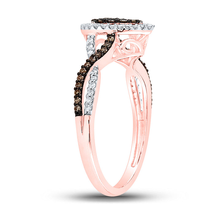 10kt Rose Gold Womens Round Brown Diamond Fashion Pear Cluster Ring 1/3 Cttw 7 Daisy Joyeria
