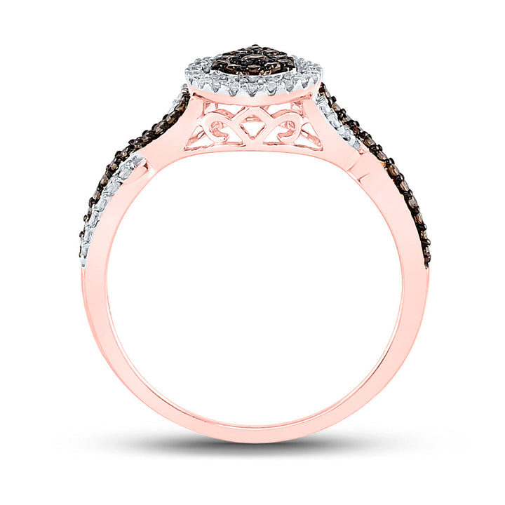 10kt Rose Gold Womens Round Brown Diamond Fashion Pear Cluster Ring 1/3 Cttw 7 Daisy Joyeria