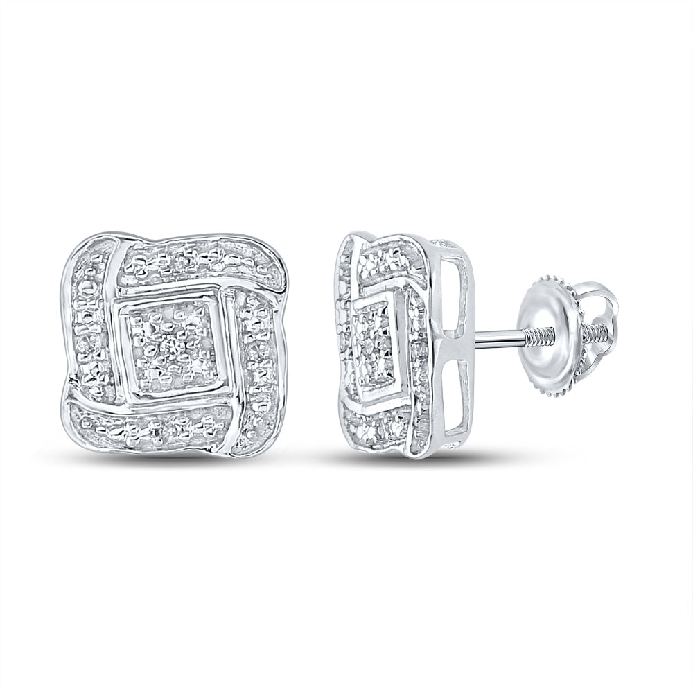 Sterling Silver Womens Round Diamond Fashion Cluster Earrings 1/20 Cttw Daisy Joyeria