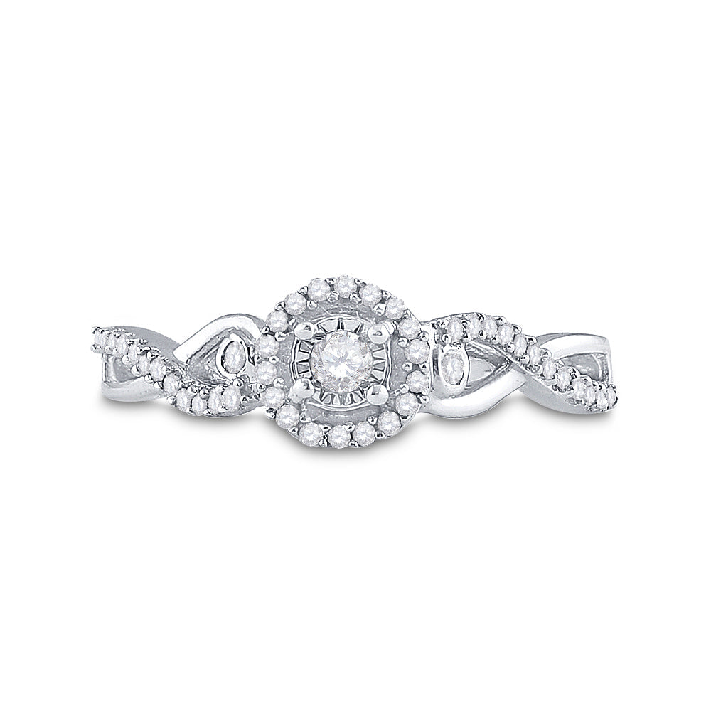 Sterling Silver Womens Round Diamond Halo Promise Bridal Ring 1/5 Cttw 7 Daisy Joyeria