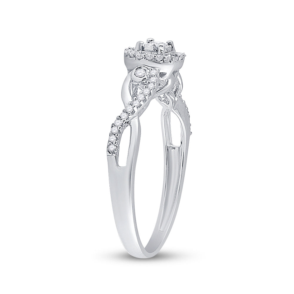 Sterling Silver Womens Round Diamond Halo Promise Bridal Ring 1/5 Cttw 7 Daisy Joyeria